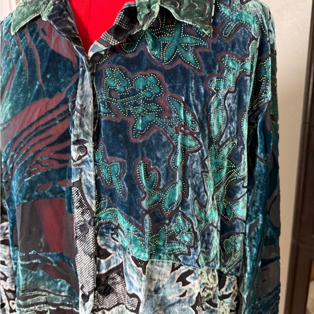 Chico's Velvet Burnout Long-sleeved Shirt Sz XL - Picture 5 of 8